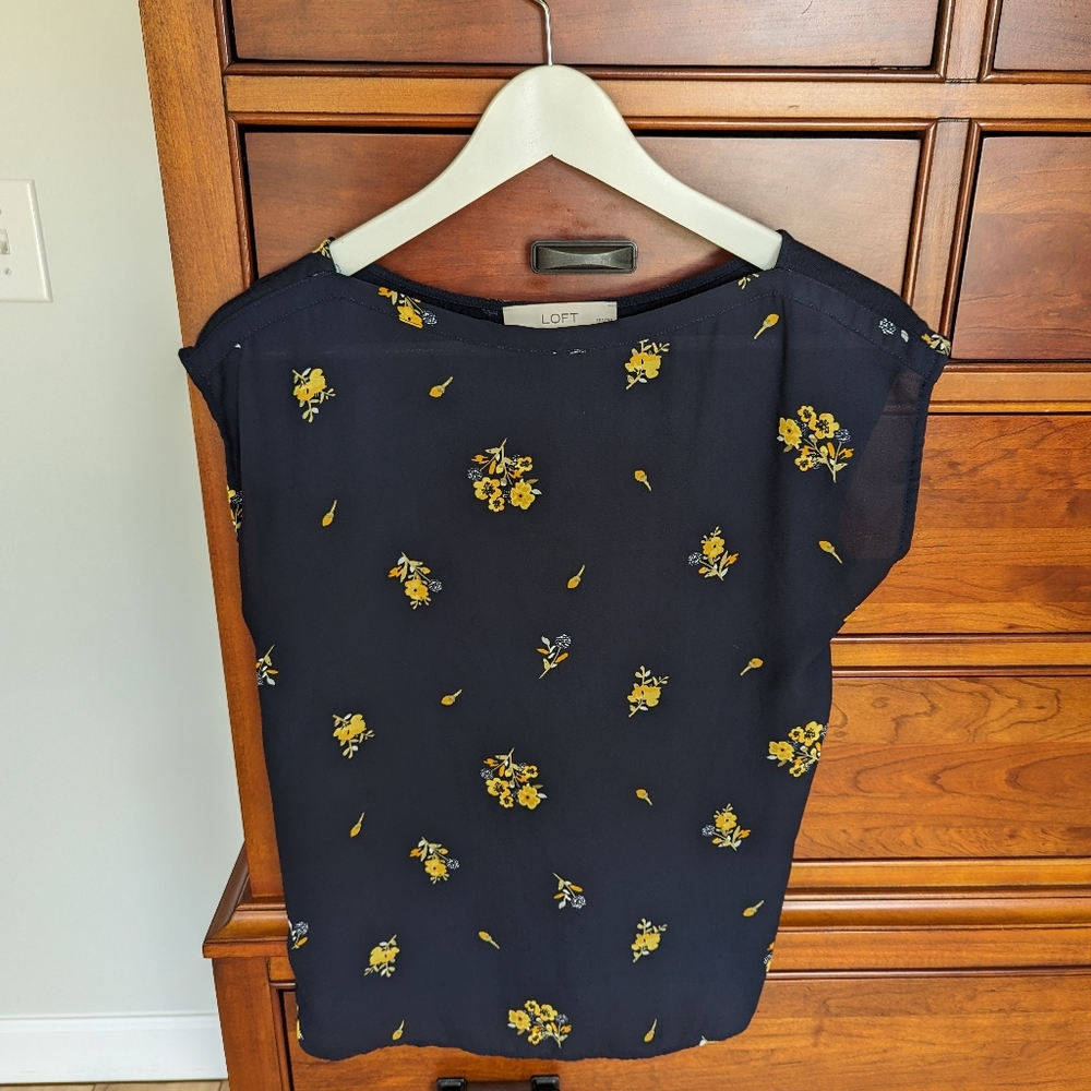 LOFT Navy Floral Blouse